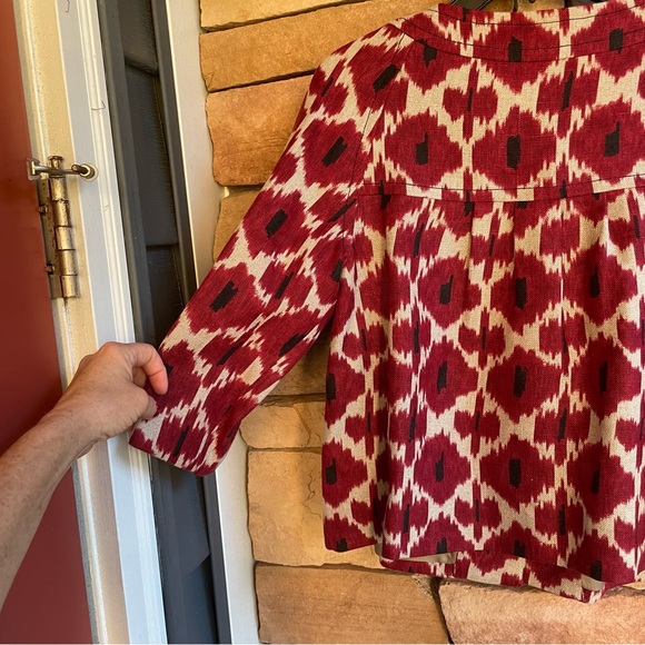 Michael Kors red tan linen 3/4 sleeve jacket Like New Medium - Picture 7 of 14